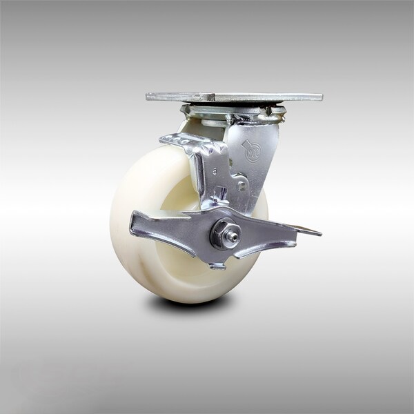 Service Caster 5 Inch Stainless Steel Nylon Swivel Caster with Roller Bearing and Brake SCC SCC-SS30S520-NYR-TLB - main
